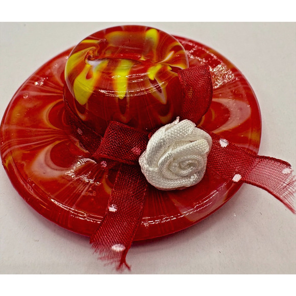 Fitz & Floyd Summer in Paris 2004 Art Glass Menagerie Small Red White Yellow Hat - Picture 1 of 7